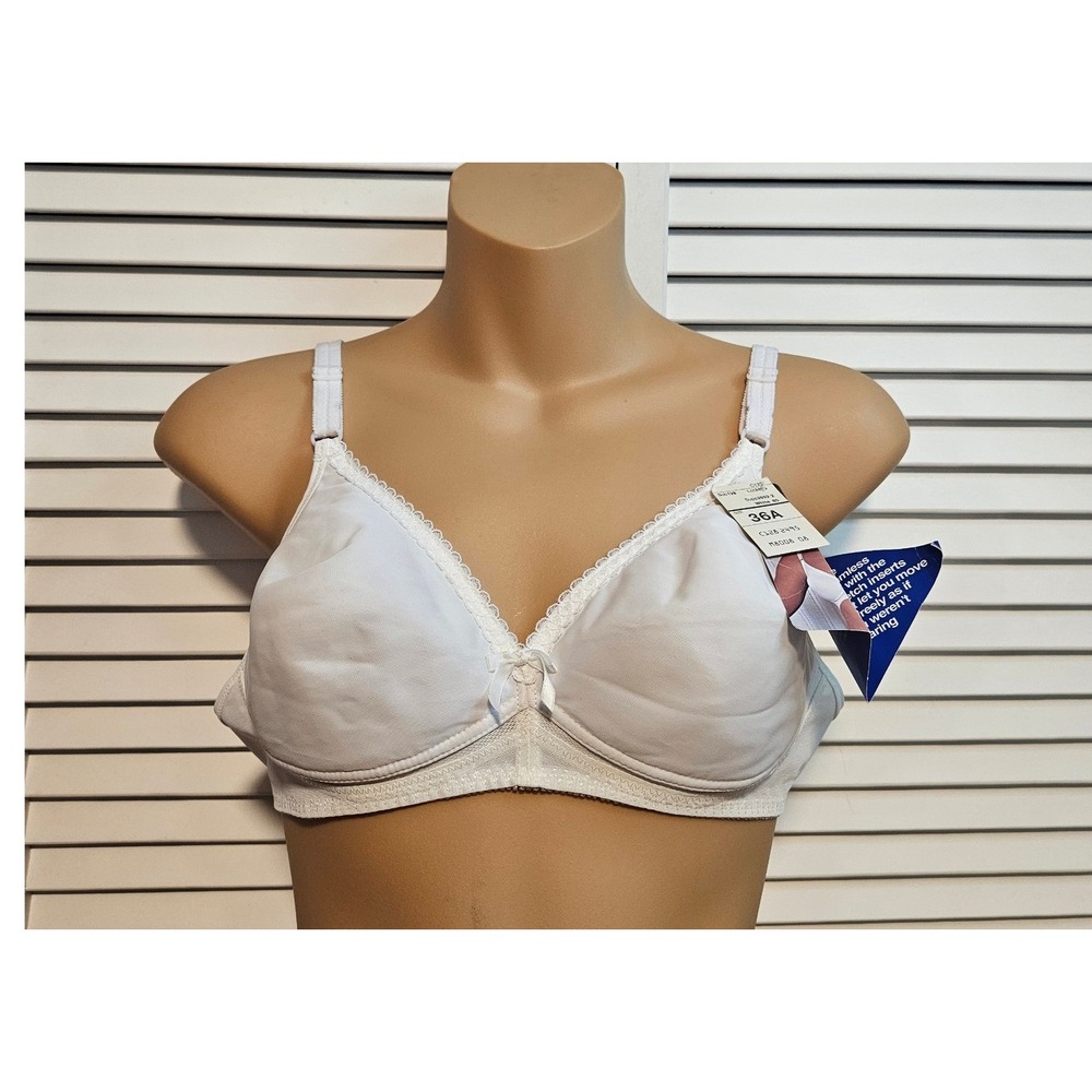 Vintage JCPenney White Wireless Seamless Bra 36A Lace Trim Style 2495 NWT